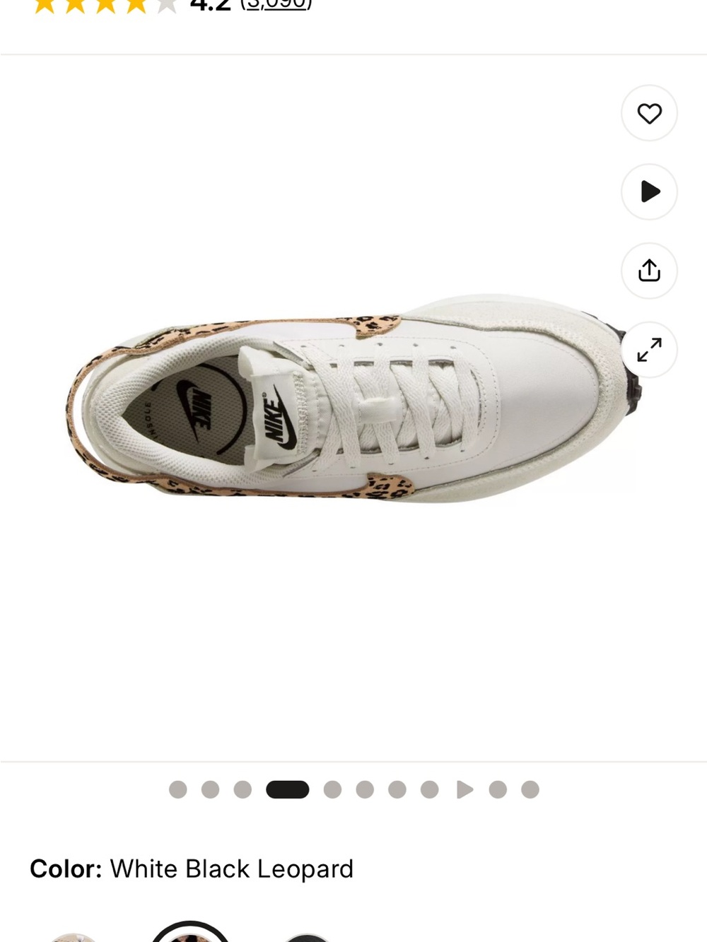Woman’s Nike Waffle Debut Cream/White Sneakers with Leopard Print Accent - Picture 5 of 7